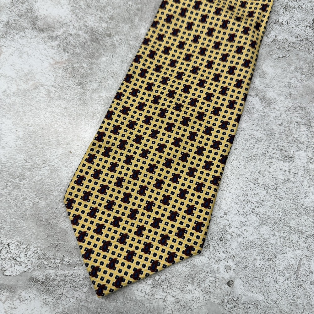 Tommy Hilfiger 100% Silk Tie Mens One Size Yellow Paisley Made‎ In USA Necktie